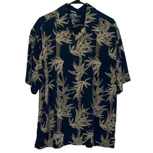 Jamaica Jaxx Men Hawaiian Short Sleeve Shirt Navy W/Bamboo Large 100% Silk